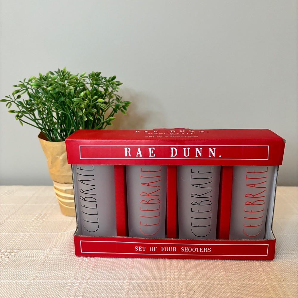 Rae Dunn CELEBRATE Set of Four Shooters - New